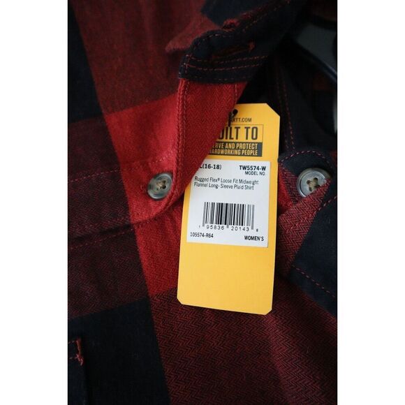 Carhartt Women Sz XL Red Plaid Rugged Flex Loose Fit Midweight Flannel L/S Shirt - Picture 6 of 9